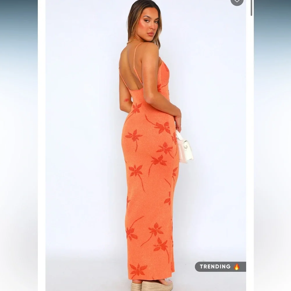 Orange Floral Knit Dress - Picture 5 of 6